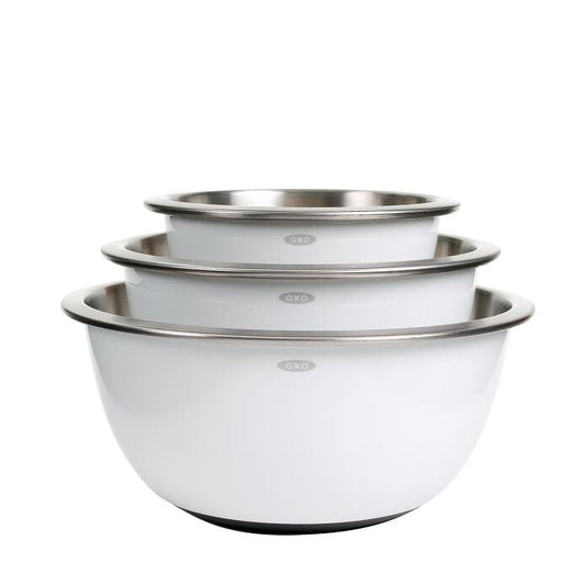 3-Piece Stainless Steel Mixing Bowl Set - White - US 7180