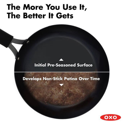 Obsidian Carbon Steel 10-Inch Crêpe Pan with Silicone Sleeve - US 6807