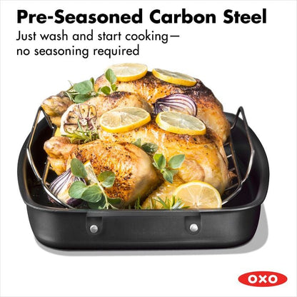 Carbon Steel Obsidian Series Roaster with Rack - US 5511