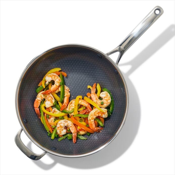 Trident Hybrid Non-Stick Stainless Steel 5 Qt Wok with Lid - US 6070